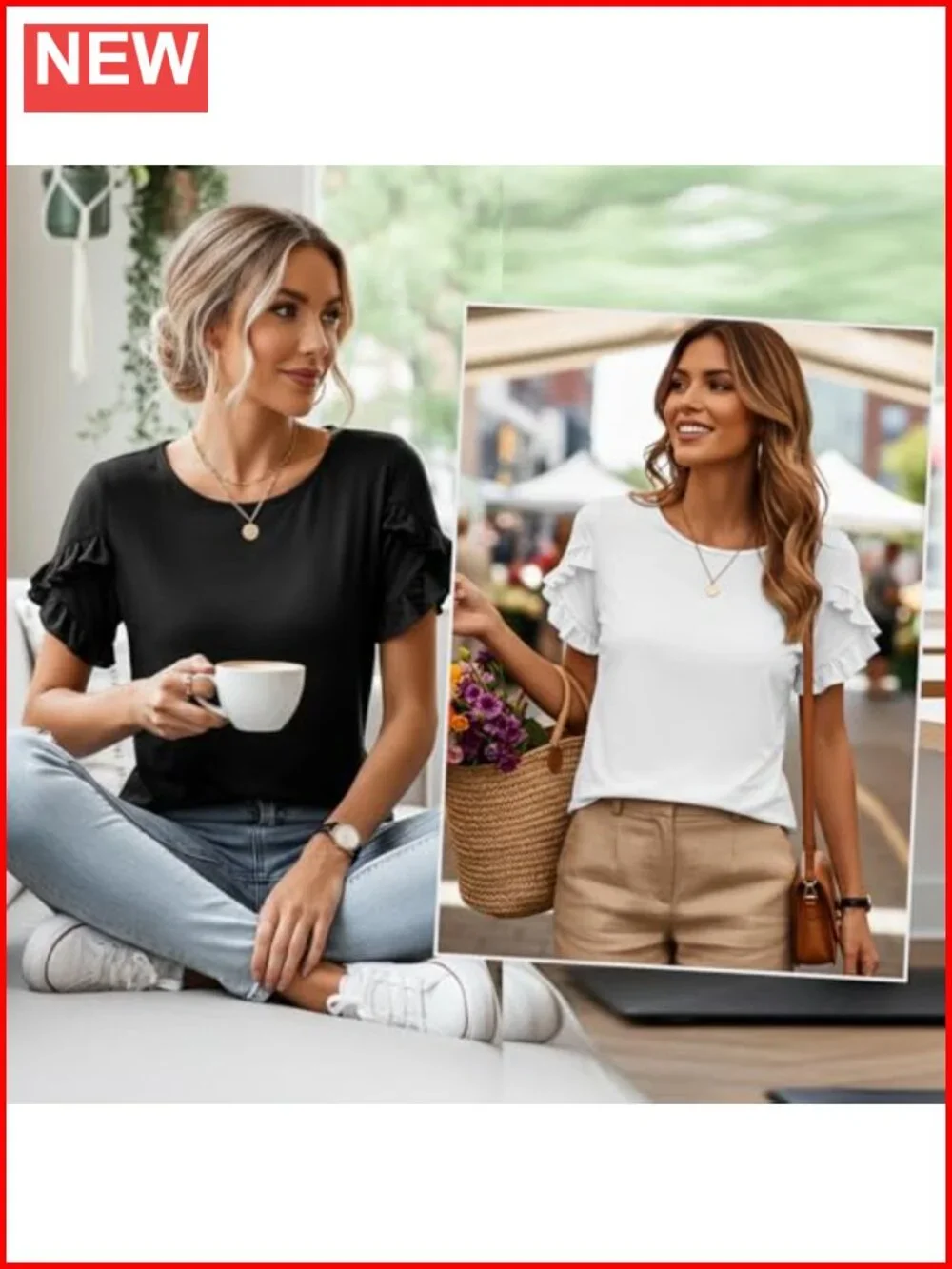 Women's Ruffle Sleeve Crewneck Short Sleeve T-Shirt Polyester Blend Casual Work
